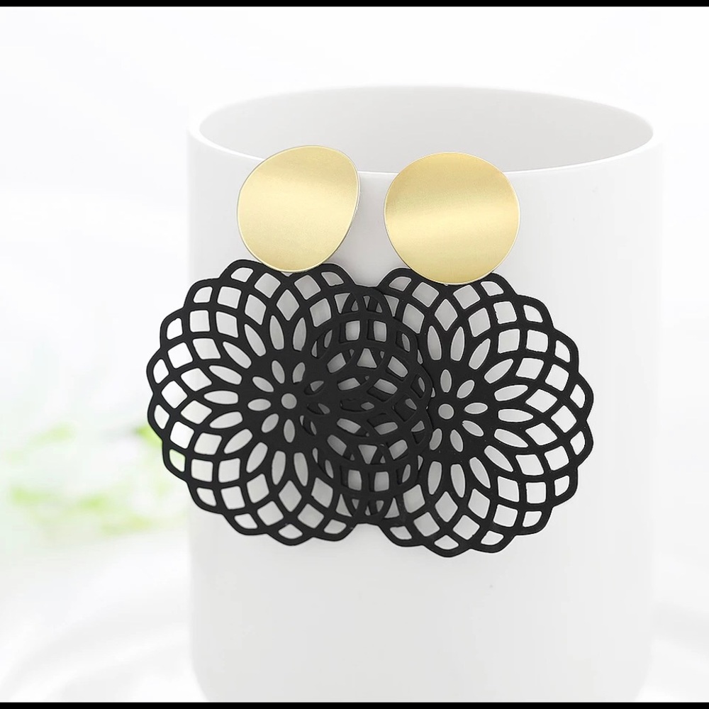 Black Golden Geometric Hanging Earrings